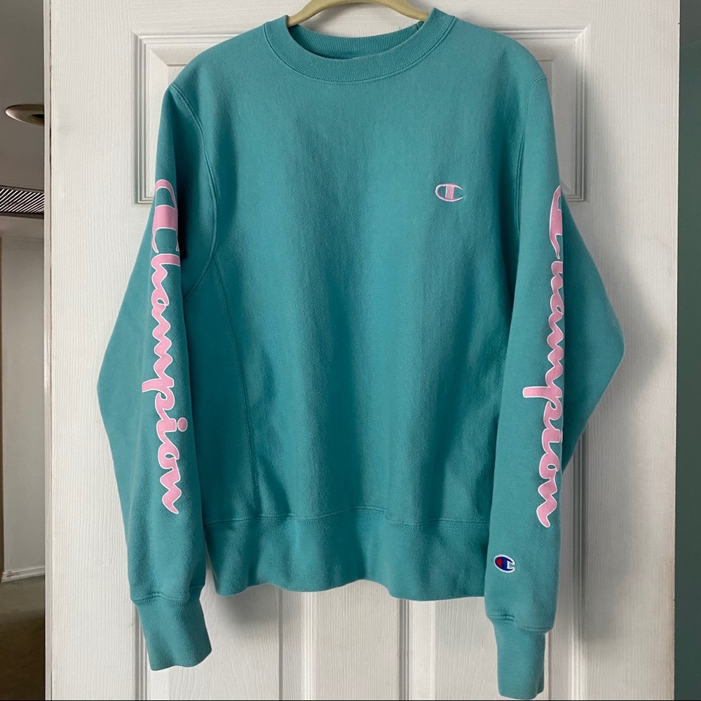 Champion Teal and Baby Pink Crewneck